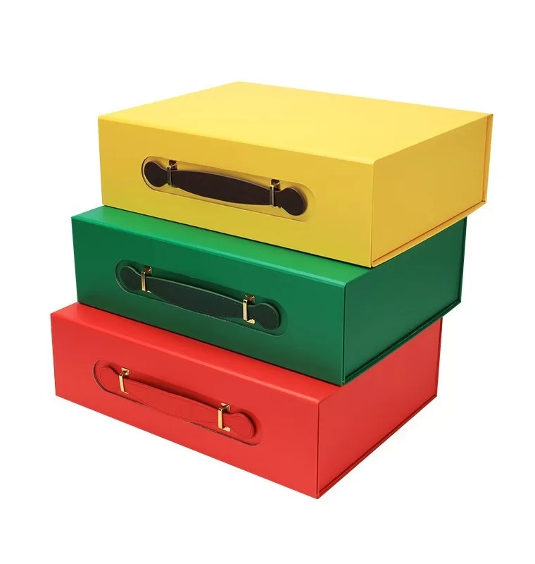 luxury paper foldable box with handle,box with magnetic closure and handle,small handheld gift box for jewelry