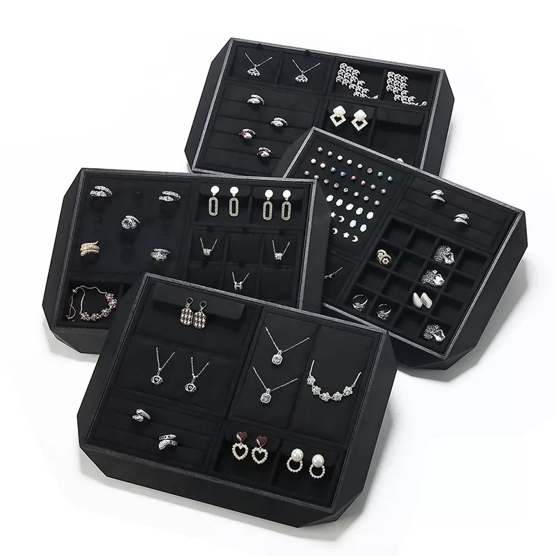 Gray microfiber ring insert for black leather display tray