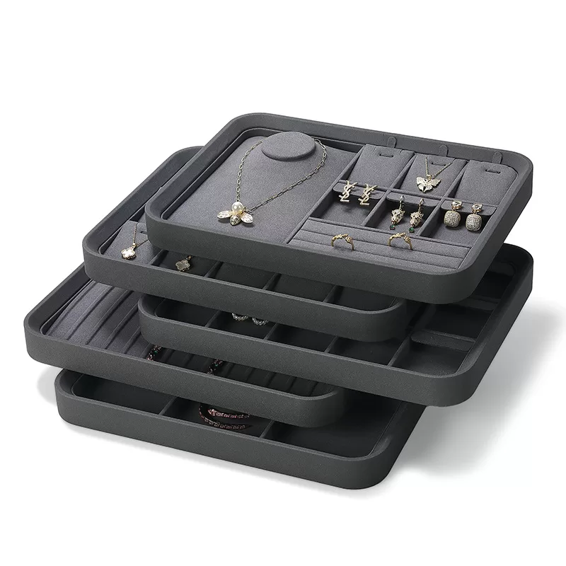 Black Synthetic Leather Ring Display Tray,Black Vegan Leather Jewelry Box Insert Tray,Luxury Black PU Leather Jewelry Presentation Tray,Modern Minimalist Black Faux Leather Jewelry Tray