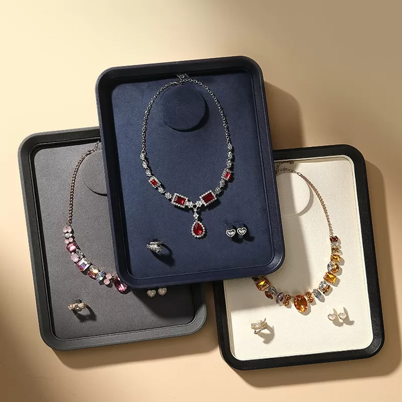 Black Synthetic Leather Ring Display Tray,Black Vegan Leather Jewelry Box Insert Tray,Luxury Black PU Leather Jewelry Presentation Tray,Modern Minimalist Black Faux Leather Jewelry Tray