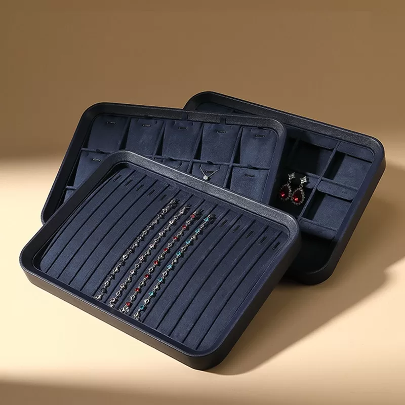 Black Synthetic Leather Ring Display Tray,Black Vegan Leather Jewelry Box Insert Tray,Luxury Black PU Leather Jewelry Presentation Tray,Modern Minimalist Black Faux Leather Jewelry Tray