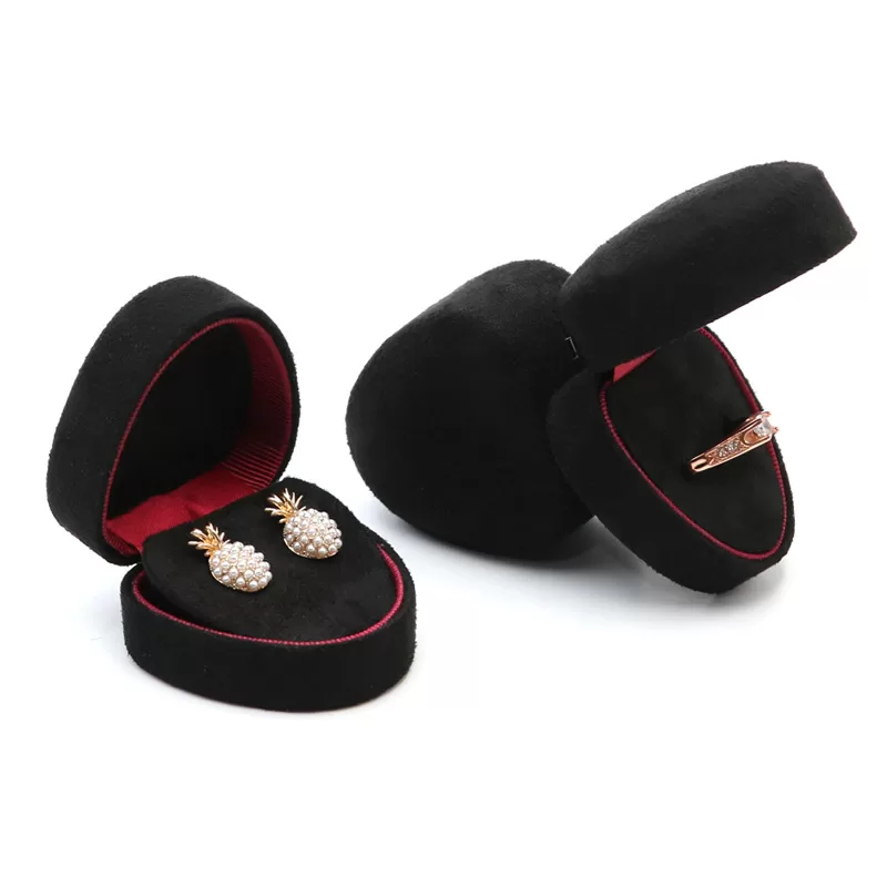 Luxury black faux suede heart boxes