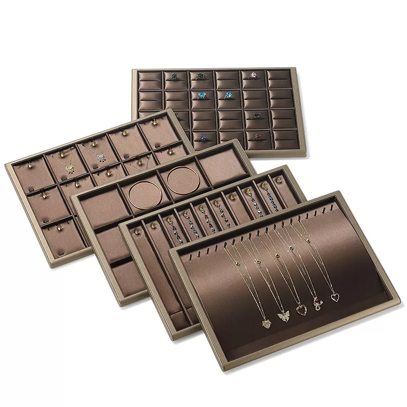 32-slot ring organizer tray with rounded corners and gold border