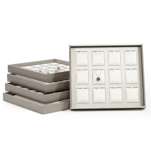 Brushed Silver Gray Jewelry Display Tray Wholesale | White Interior | Series DP-08