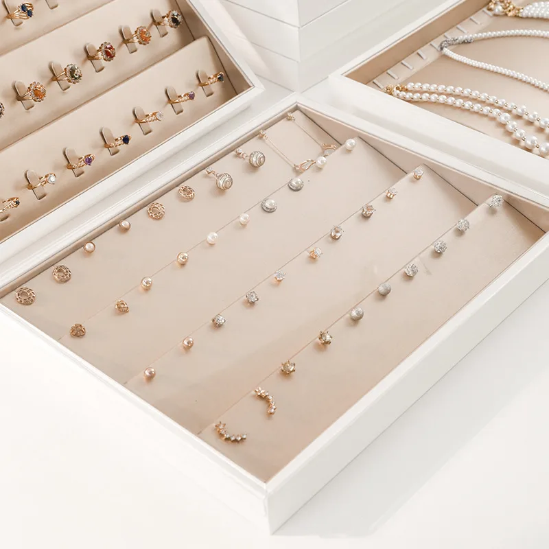 Wholesale champagne brushed leather jewelry display tray with white frame