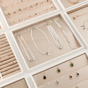 Champagne Brushed Leather Jewelry Display Tray Wholesale | White Frame | Series DP-10