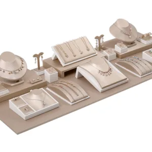 Champagne Brushed Leather Jewelry Display Trays Wholesale | White Frame | Series DP-12