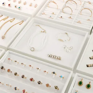 All-White Brushed Leather Jewelry Display Trays Wholesale | Series DP-14 (Pure White)