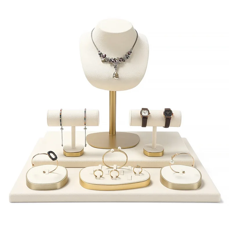 Microfiber necklace bust display with metal base
